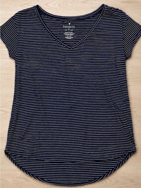 American Eagle Outfitters Navy & White Striped V-Neck Tee